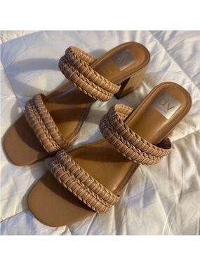 DV by Dolce Vita Tan Braided Double-Strap Block Heel Sandals